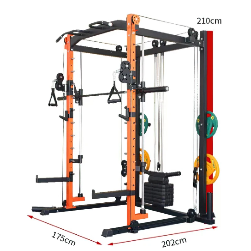 #￥Multifunctional Smith Machine With Cable Crossover System Full Cage Power Rack Home Garage Weight Training Gym Machine