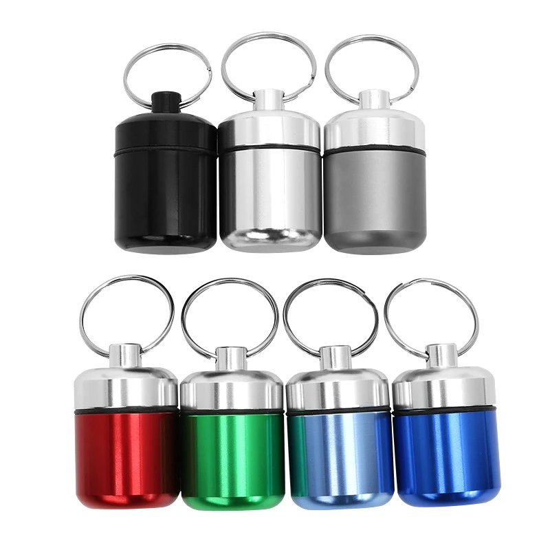 Aluminum Alloy Keychain Holder Small Pill Box Pill Sealed Case Waterproof Pill Organizer Portable Pill Holder Keychain