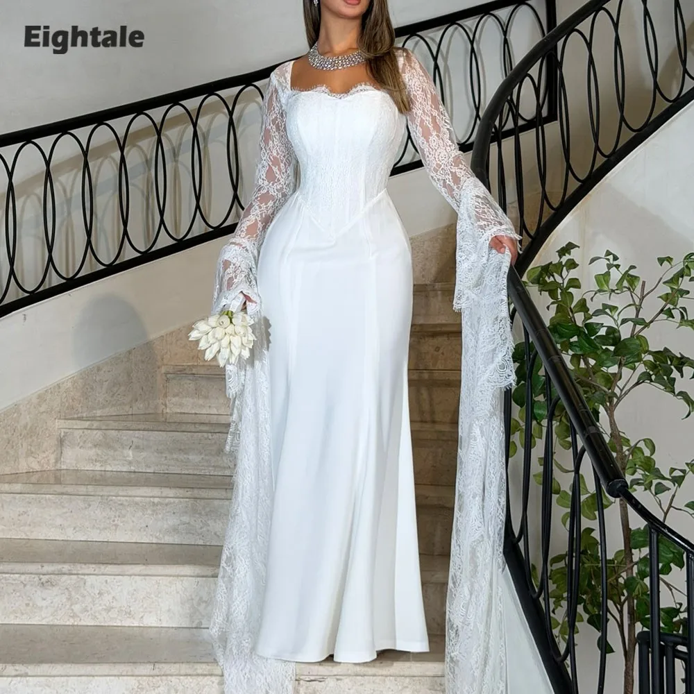 

Eightale Arabic Wedding Dress Sweetheart Customized Ivory Bridal Gown Lace Long Sleeves Floor Length Muslim Bride Party Dress