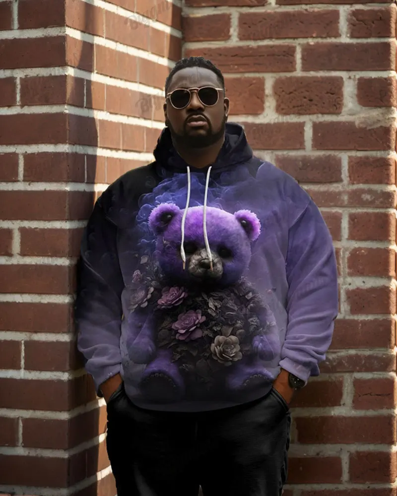 L-9XL Plus Size Men\'s Skeleton Bear Wolf Lion Animal Pattern Fashion Trend Casual Versatile Long Sleeve Hoodie ZOOY