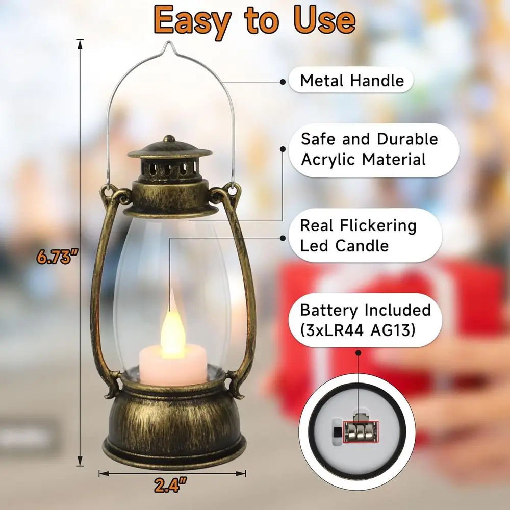 Conjunto de 12 mini lanternas de latão estilo vintage de 6 polegadas para Halloween, festas de jardim, camping e decoração de Natal