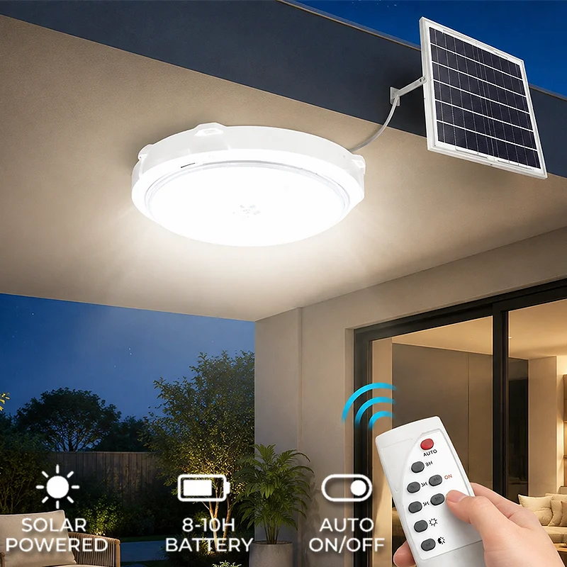 Solar Ceiling Light 60W-200W LED Lamp with Remote IP66 Waterproof Home Top Ceiling Living Room Garden Garage Workshop Lighting