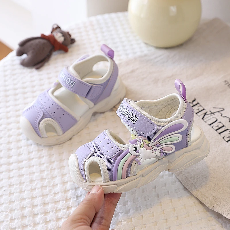 

Girls' Unicorn Rainbow Sandals Closed Toe Anti-collision Sport Sandals Breathable Mesh Soft Sole Non-slip Summer Beach Shoes