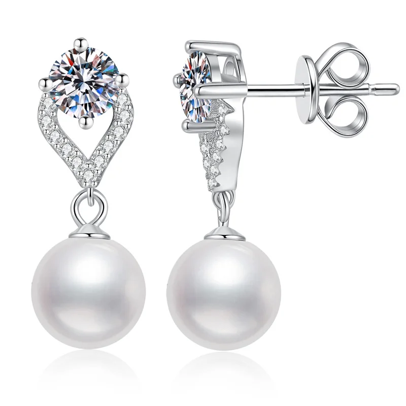 

ZFSILVER s925 Silver Moissanite Classic Color D Pearl Dangle Heart Earrings For Charms Women Accessories Jewelry Party Gift E287