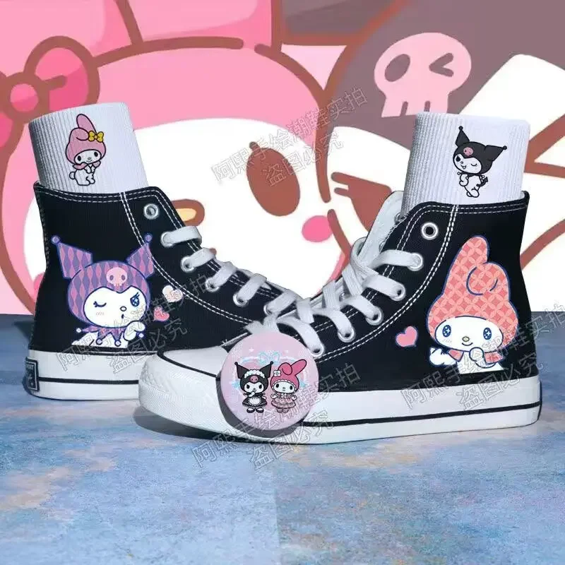 Kawaii Sanrio Kuromi mały diabeł wysokie buty płócienne moja melodia Cute Cartoon para Student wysokie trampki obuwie damskie