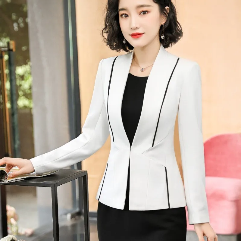 Blazer formal feminino, Blazer de manga longa, Jaqueta, Tamanhos Grandes, Branco, Elegante, Negócios, Roupa de Escritório, Senhoras, 2022