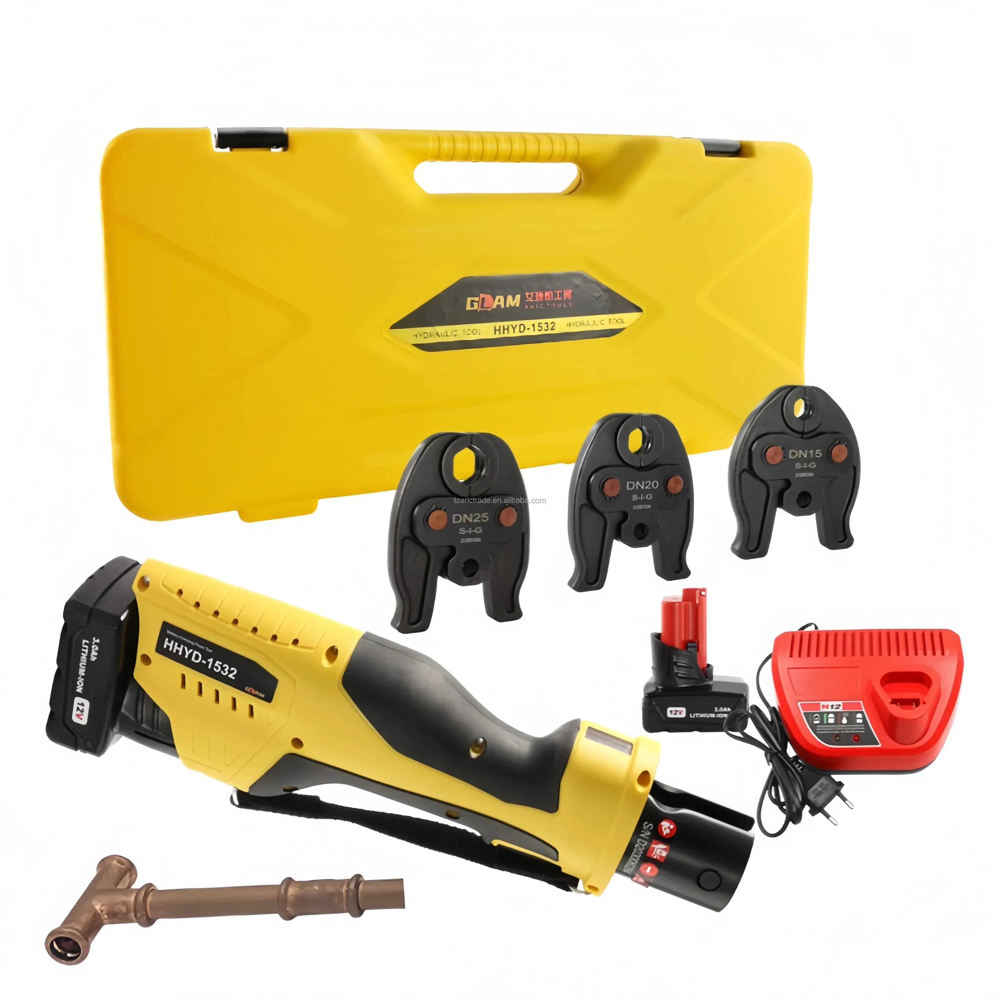 

ProPress Cordless Rechargeable Copper Tube Crimping Tool Kit Battery Powered Hydraulic Plumbing PEX Pipe Fitting Crimping Pliers