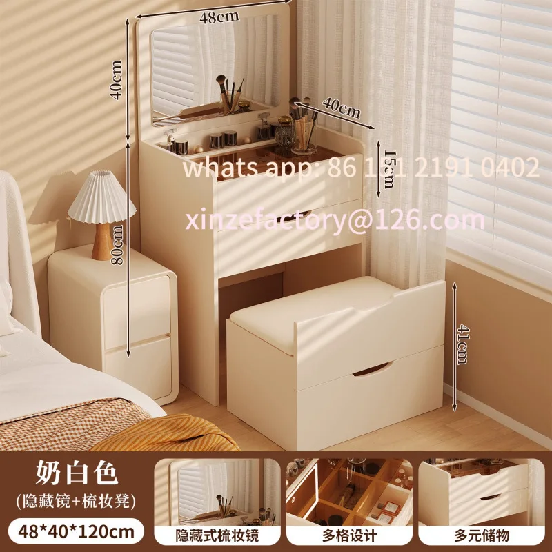 Customizable Bedroom Dresser Desk Makeup Table Solid Wood Modern Simple Flip Bedside Table 2025