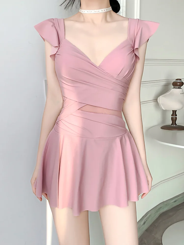 Women one piece swimsuit dress 2026 new sexy strapless steel frame slim conservative swimming suit for women's clothing