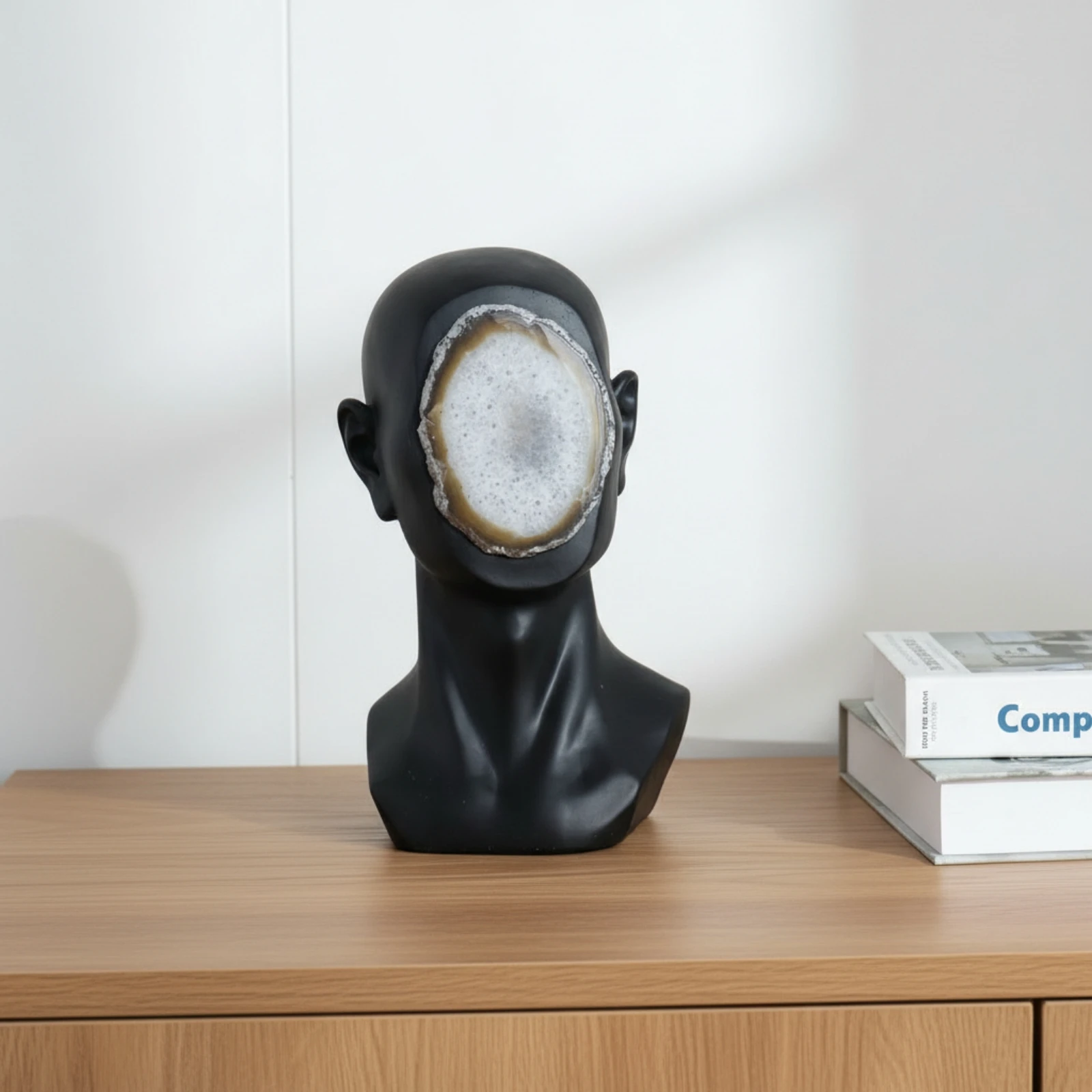 Agate Face Bust Sculpture Polyresin Human Bust with Agate Slice Tabletop Decor Handmade Table Centerpiece for Entryway