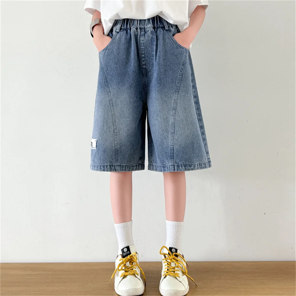 New Summer Kids Children Classic Blue Denim Shorts for Tweens Girls Casual Knee Length Jeans Capris Age 5 6 7 8 9 10 11 12 13 14