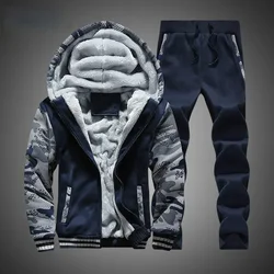 New Winter Fleece Thicken Men's Two-piece Zipper Sports Set Hooded Thermal Suit Casual Oversized Tracksuit 4XL 5XL Funny Suit