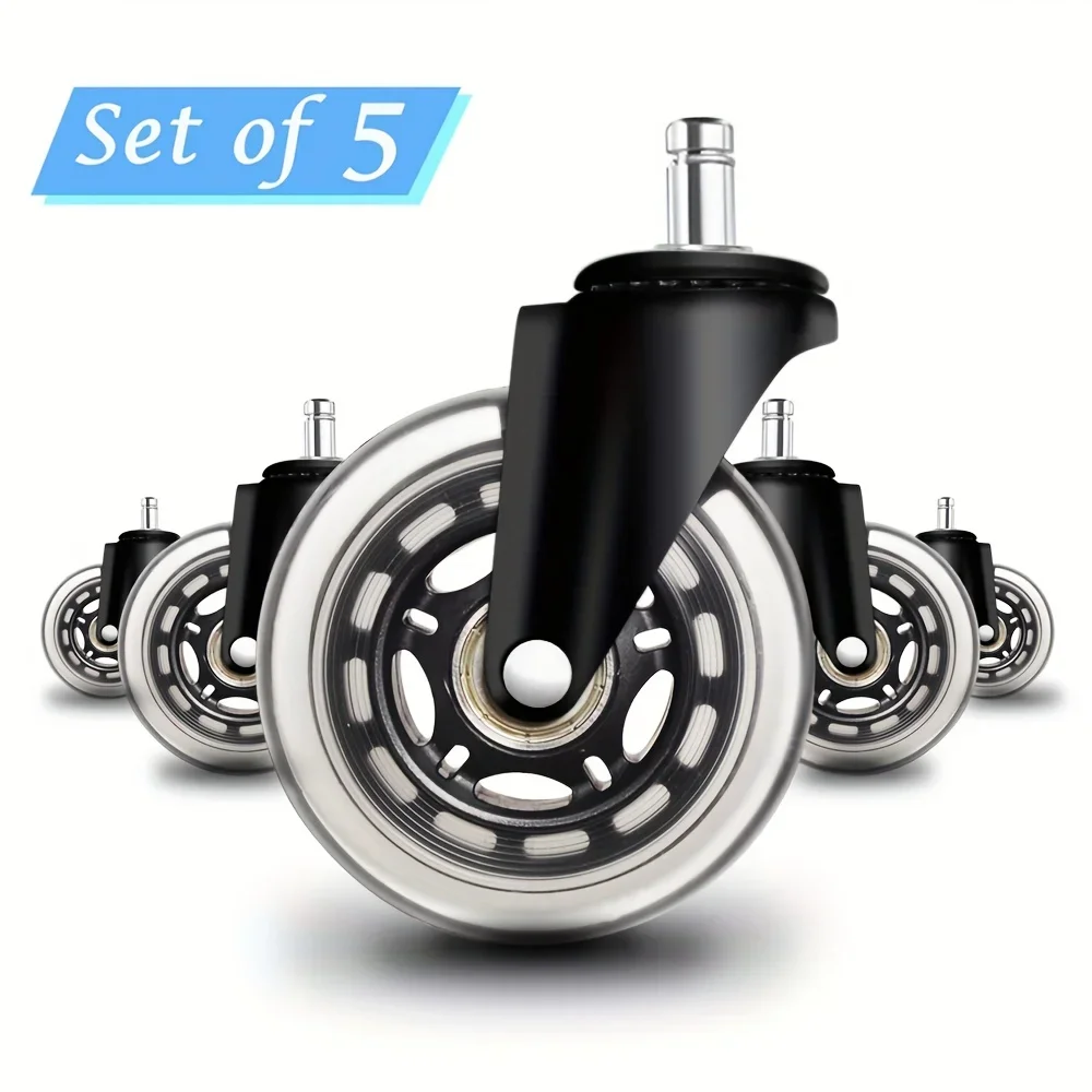 5pcs Office Chair Wheels, Heavy Duty Rubber Stem Casters for Hardwood Floors & Carpet, Universal Fit Replacement for Chairs