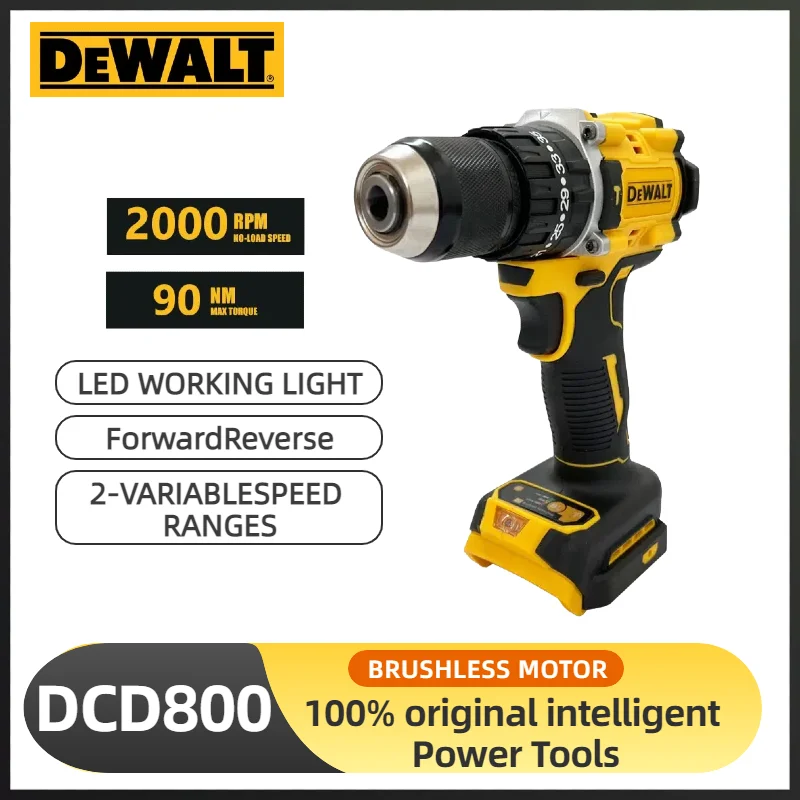 DEwalt 2000RPM Cordless Impact Drill DCD800 1/2 Inch Brushless Electric Screwdriver Lithium Electric Tool For Dewalt 20V Battery