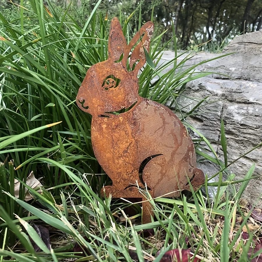 1pc Rustic Iron Rabbit Garden Stake, Easter Bunny Garden decoration - Vintage Bunny Outdoor Decor, Unique Gift