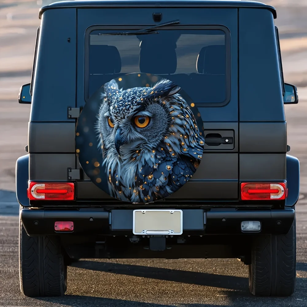 1pc Owl Art Polyester Tire Cover, 100% Polyester Durable Wheel Protector For Travel, Shopping Carts, And Outdoor Use - Stylish N