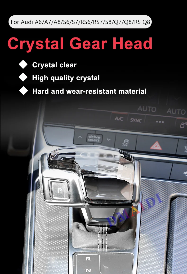 Gear Shift Knob Crystal Cover Compatible for AUDI A6 /A7/A8/Q8/Q5/RS7/S6/S7/S8/RS6/RS7/SQ7 2017-2022