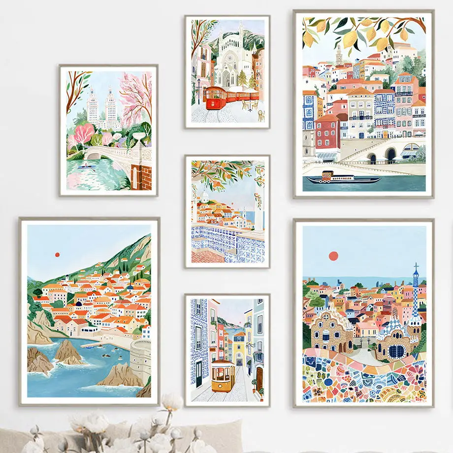 Mallorca Lisbon Central Park Dubrovnik Porto Travel ART Printing Wall Art Canvas Painting Nordic Poster Living Room Decor