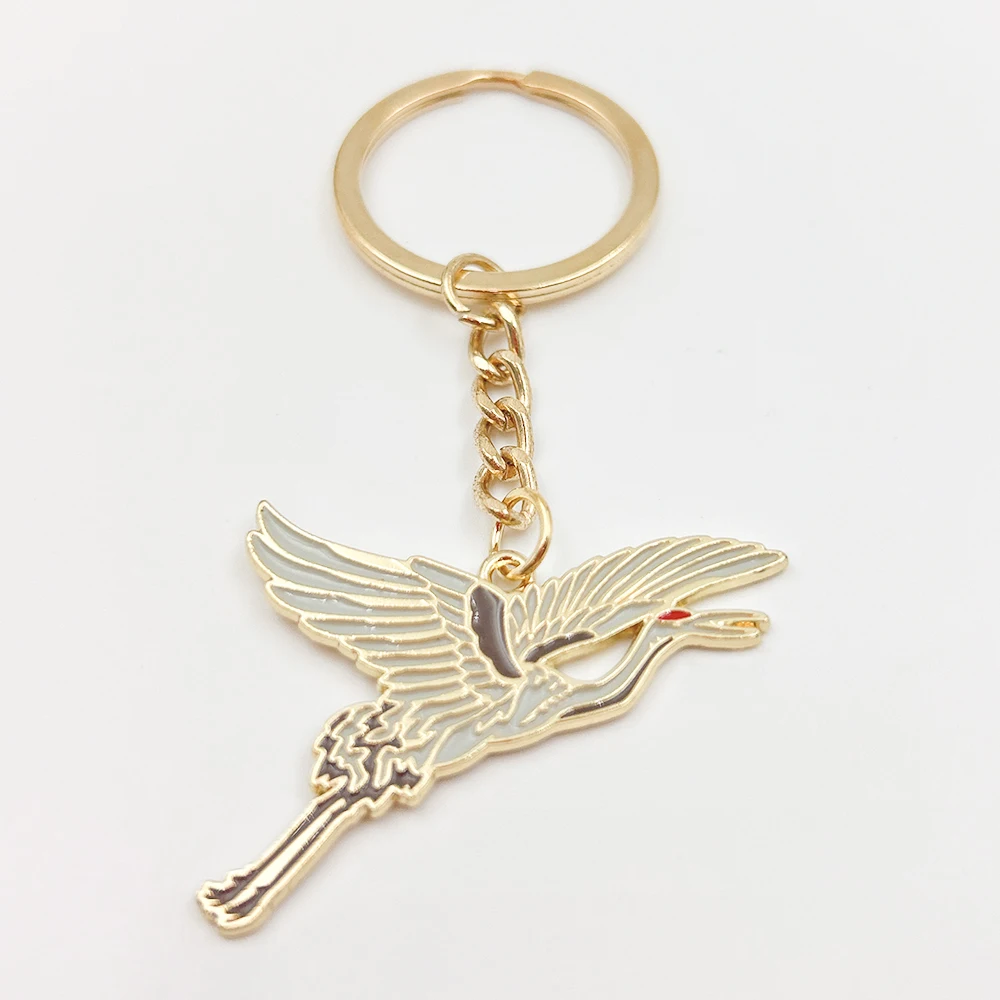 New Fashion Crane Oil Enamel Charms KeyChain Key Chain Car Keyring Women Child Gift Jewelry