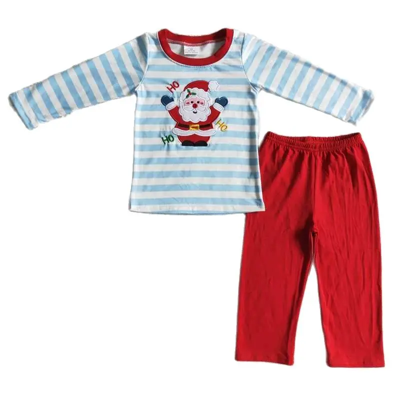 

Boys Embroidered Santa Claus Stripe Long Sleeve Trouser Set