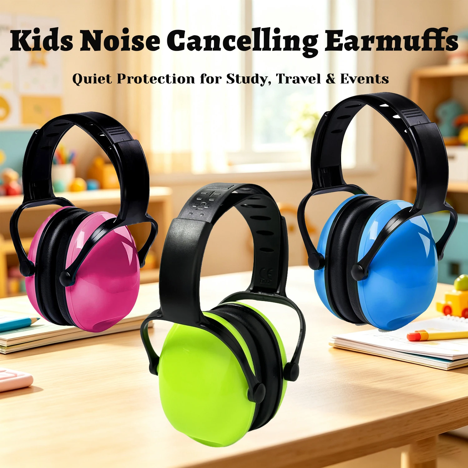 Kids Noise Cancelling Ear Muffs for Hearing Protection, Adjustable Headband Foldable Earmuffs for Sleeping, Studying