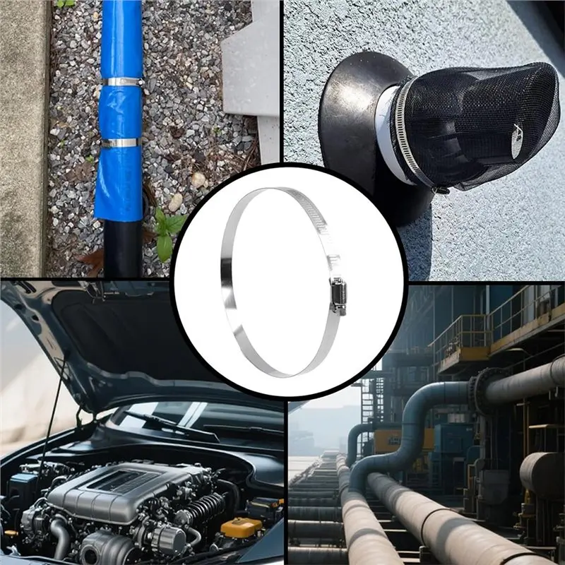 ABZV-أنبوب مجاري الهواء 6 بوصة خرطوم المشبك، 304 الفولاذ المقاوم للصدأ دودة والعتاد قابل للتعديل المشابك (141-165 مم)، 10 عبوات #4