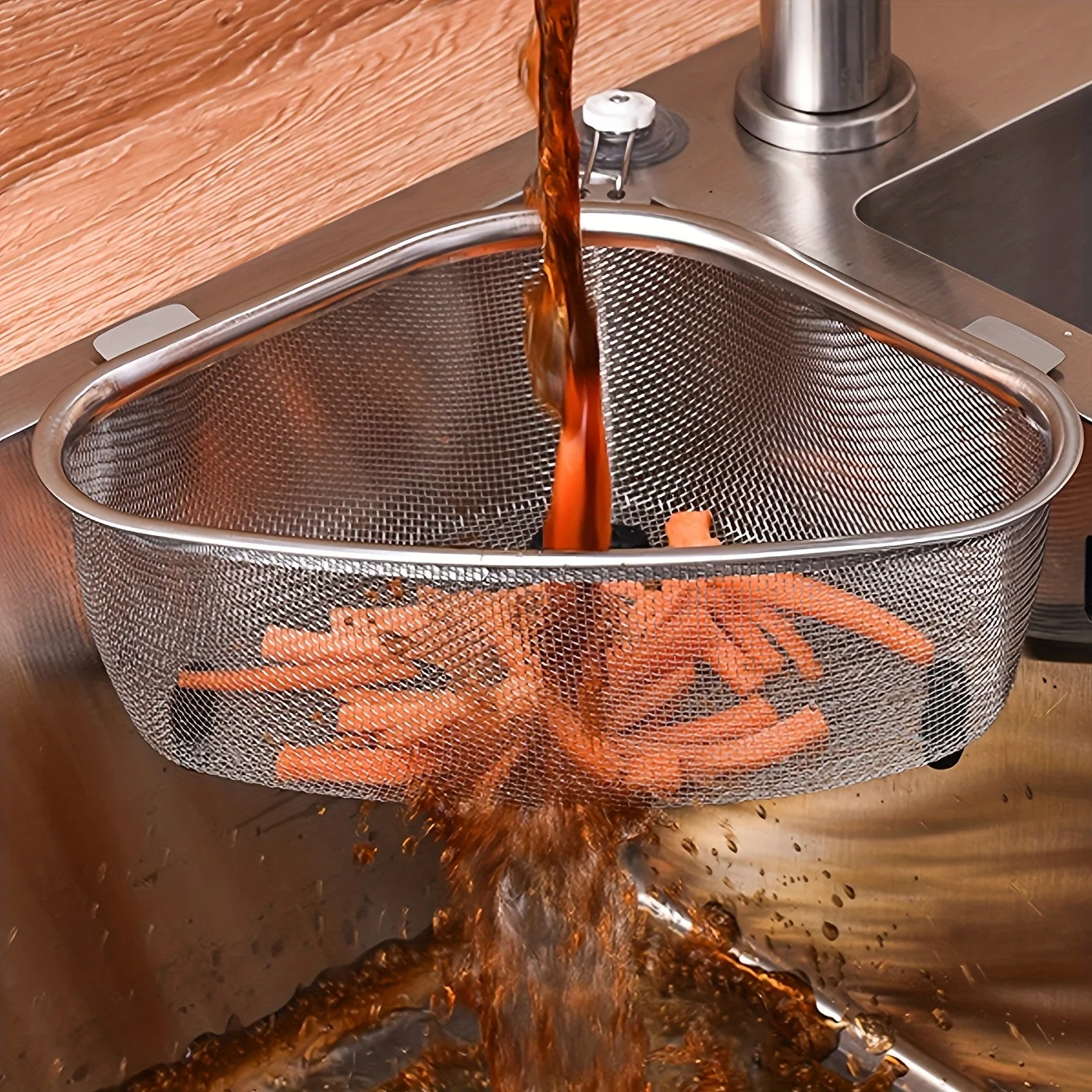 1pc Sink Triangle Drain Basket Stainless Steel Kitchen Sink Filter Residue Filter Net Basket Leakage Wash Vegetable Basket