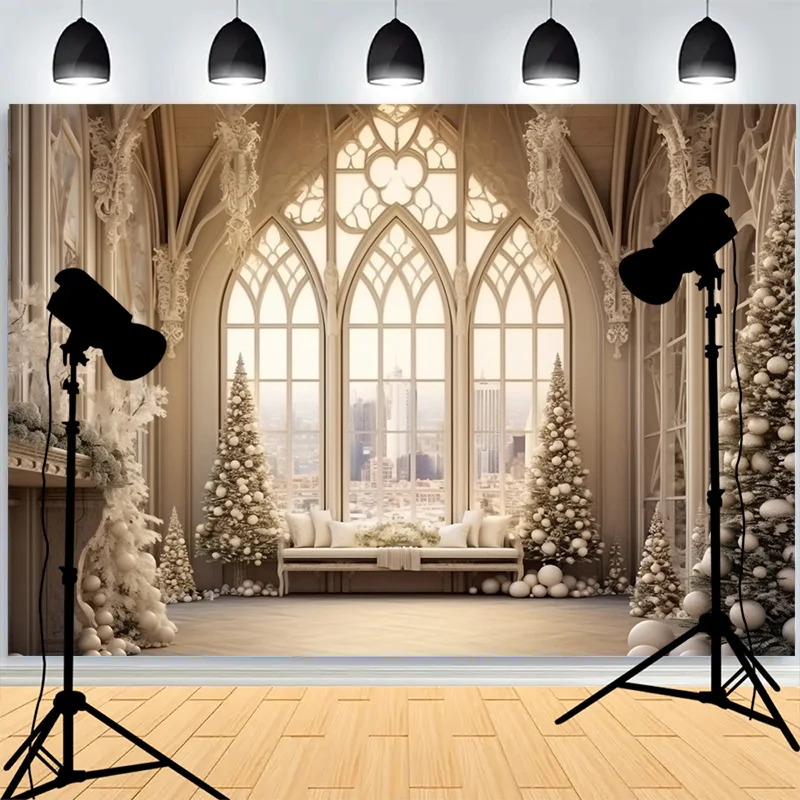 Snowflake Christmas Tree Candies Photography Backdrop Window Living Room Family Party New Year Holidays Studio Background XH-25