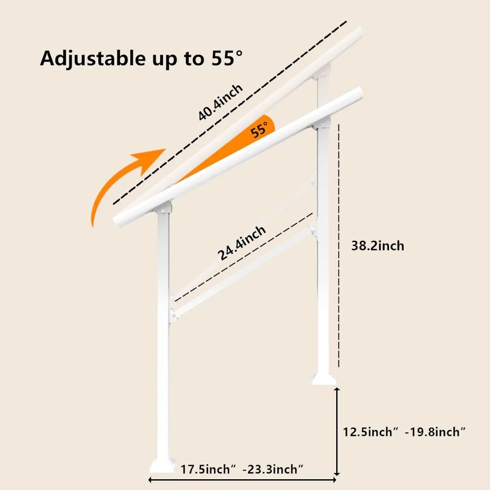 درابزين الدرج الخارجي - درابزين بيضاء من 4 خطوات للخرسانة والطوب والخشب والرخام، مناسبة للاستخدام الخارجي #3