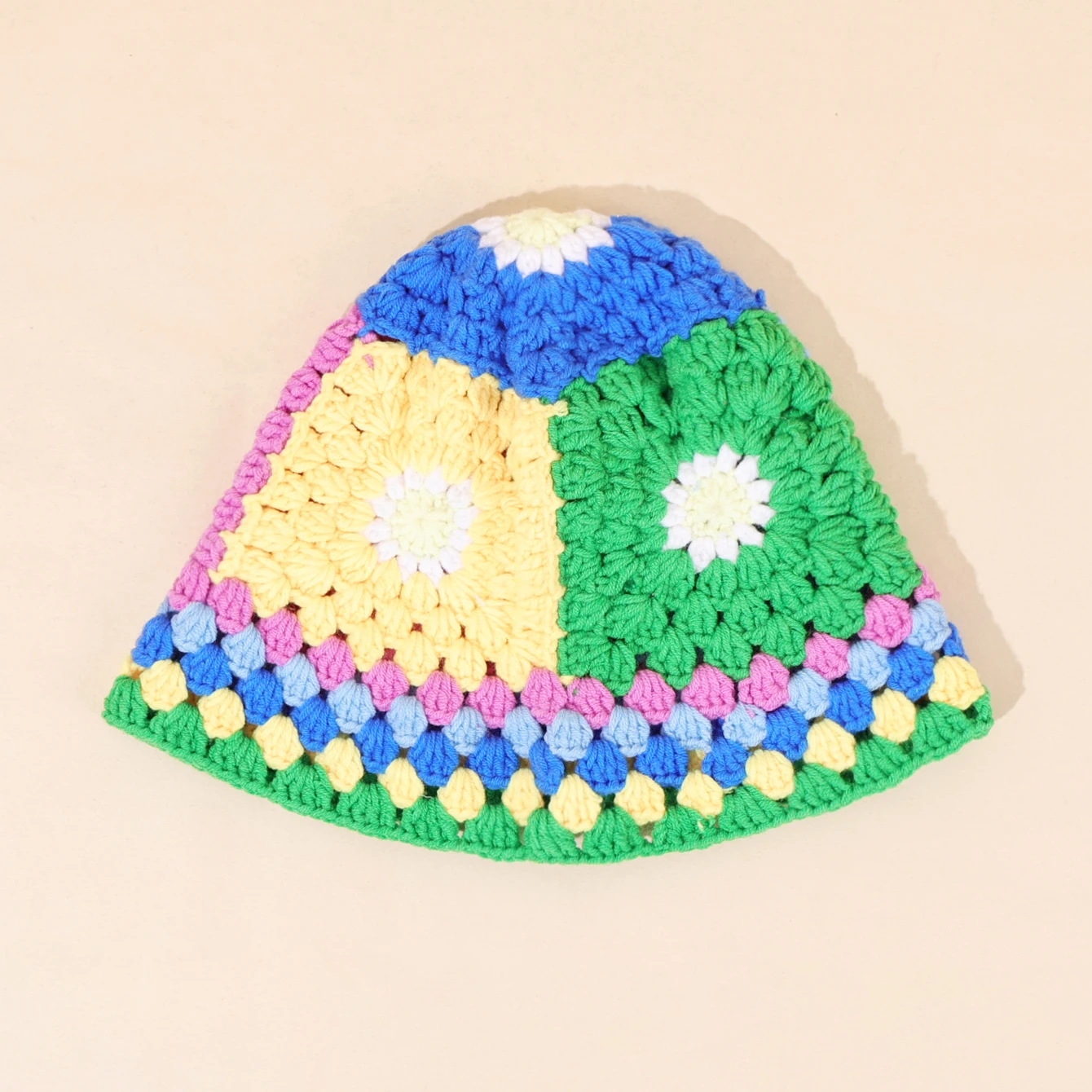 قبعة حوض محبوكة مصنوعة يدويًا على شكل زهرة مجوفة للنساء، قبعة صياد السمك متعددة الاستخدامات للخريف/الشتاء، تظليل الشمس #5