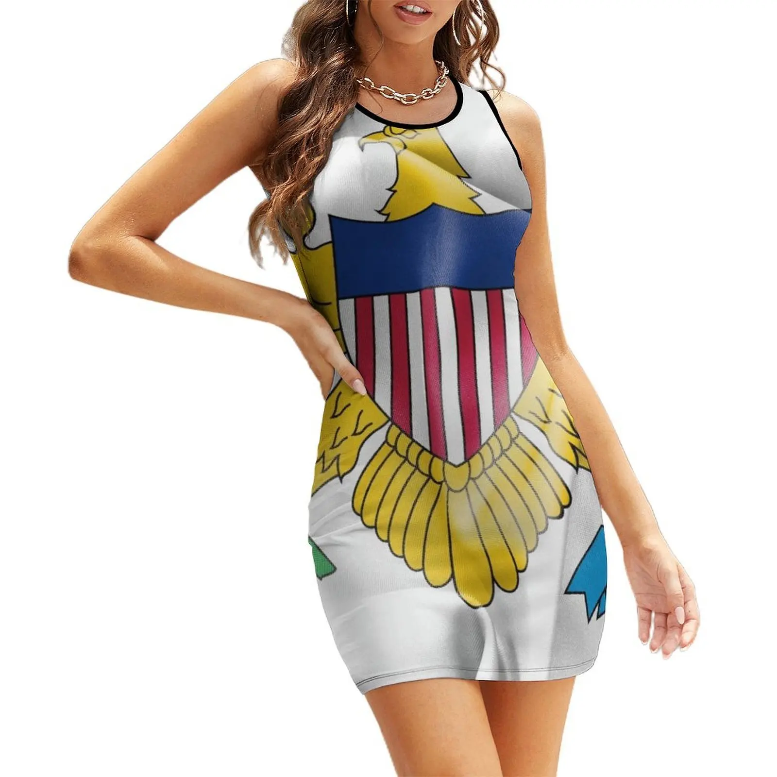 

United States Virgin Islands Flag Sleeveless Sundress chic and elegant woman dress Women's evening dress Dress women