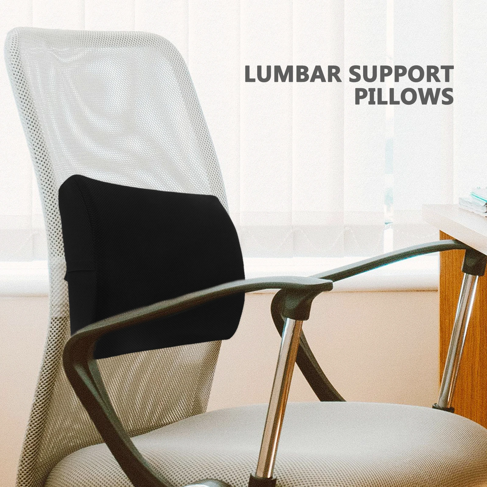 

Memory Foam Lumbar Support Pillow 34x32x12cm Black for Office Chair Car Home Back Pain Relief Ergonomic Seat Cushion