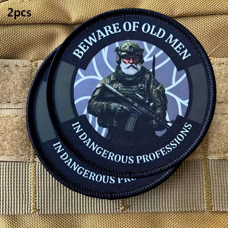 2PCS Beware of Old Men Military Tactical Patch Emblem with Motivational Design Applique for Car Interior Backpacks ﻿
