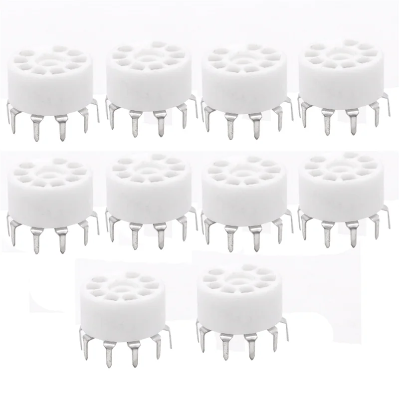 10PCS Ceramic 9Pin B9A PCB MOUNT Tube Socket for 12AX7 12AT7 12AU7 6DJ8 ECC82 5670 6922 Hifi Audio Vintage AMP SilverJAS