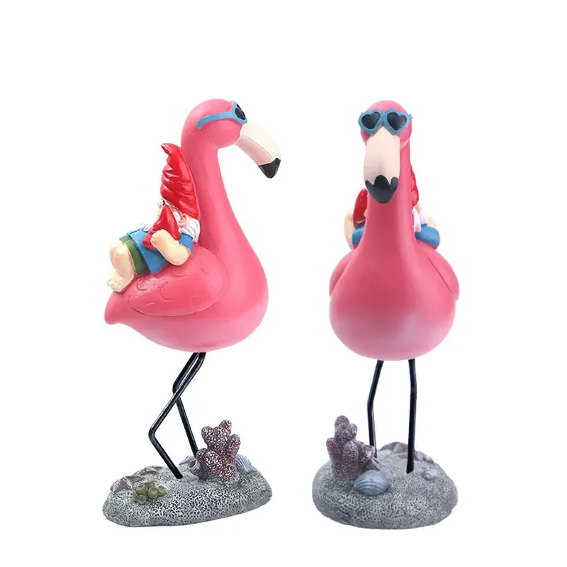 

Gnome Garden Statue Flamingo Back Gnome Statue Gnome Reclining on Flamingo Resin Figurines Patio Yard Lawn Porch Ornament Gift