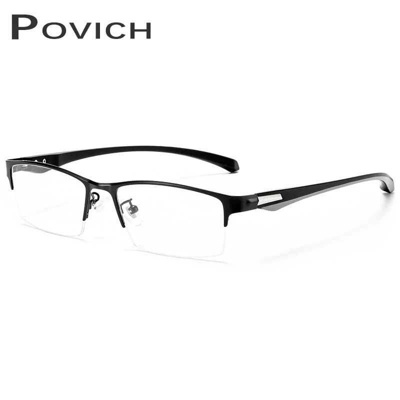 

POVICH Men's Optical Half Frame Glasses Metal Eyeglass Frame Fashion Myopia Daily Spectacle Frame Adult Prescription Recipe