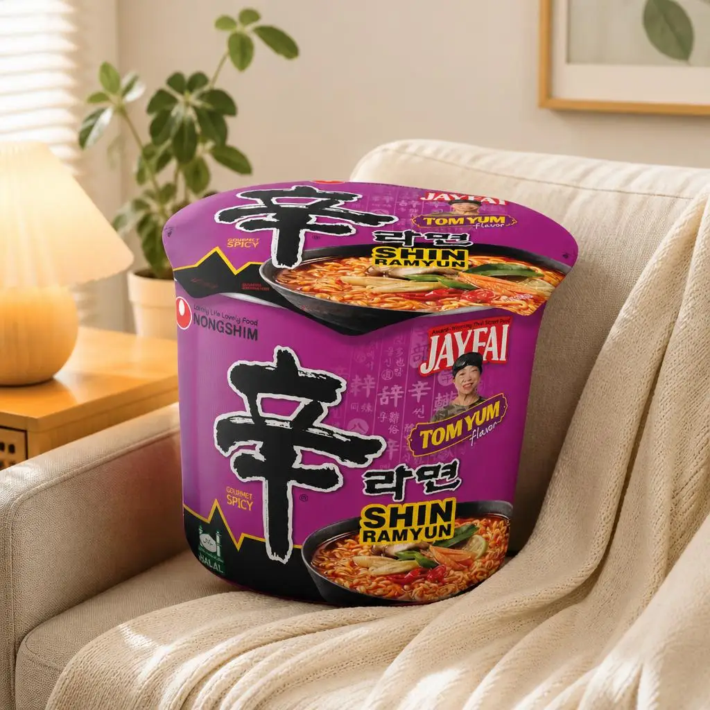 Korean Instant Noodle Cup Throw Pillow Shin Ramyun Stuffed Cushion Irregular Decorative Pillow for Kitchen Sofa Home Decor