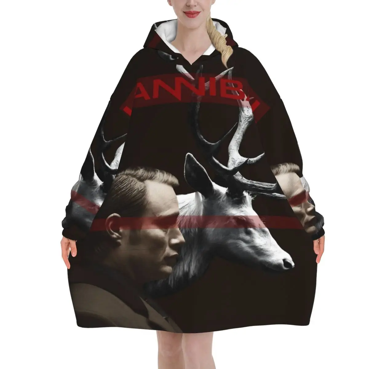 Hannibals Movie Blanket Hoodie Wearable Blanket Oversize with Pocket Warm Sleeping Bag Soft Cozy Onesie