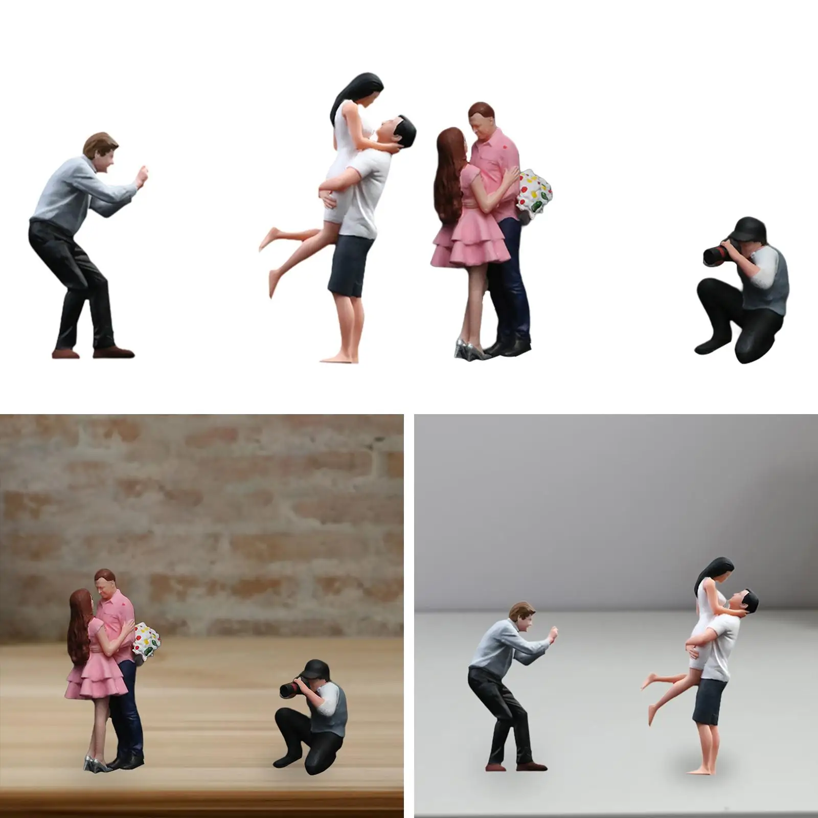 1/64 Schaal Mensen Beeldje Set Paar Fotograaf Figuren Diorama Beeldjes voor Fotografie Props