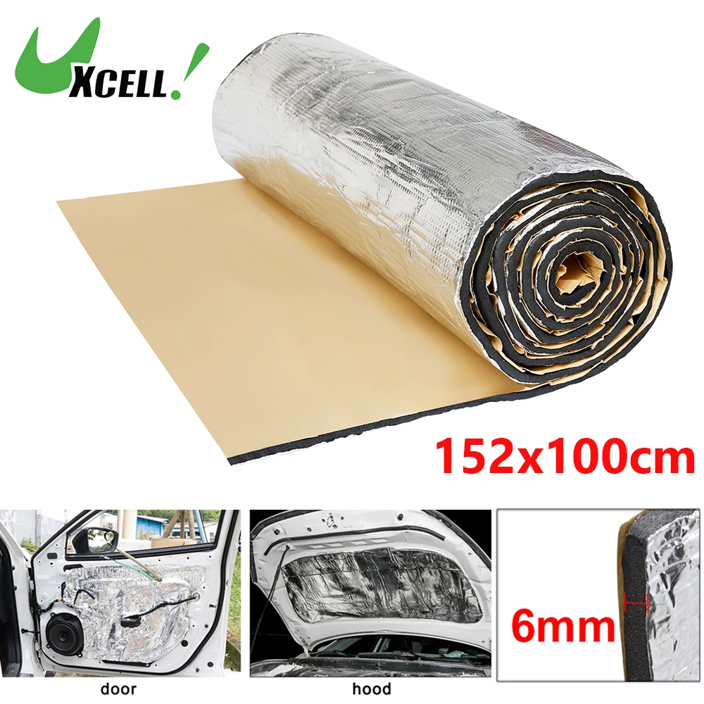 

Uxcell 152x100cm Car noise insulation Mat 6mm Aluminium Coating Cotton Door Hood Engine Heat Thermal Barrier Insulation Pad