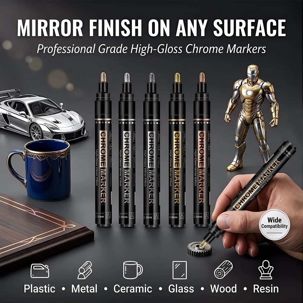 1/5 Pcs Chrome Marker Set Quick Dry Model DIY Paint DIY Art Projects Metal Ceramic Color Correction Calligraphy Home Office Tool