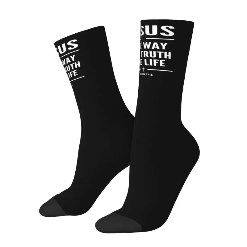 Fun Mens The Way The Truth The Life Jesus Dress Sock Unisex Comfortable Breathable 3D Printing Religion Faith Crew Socks