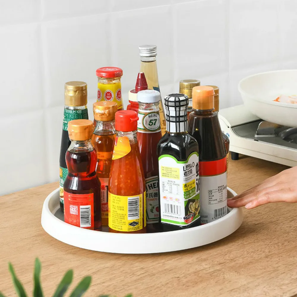 Round Rotatable Kitchen Storage Box Desktop Cabinet Spice Bottle Spices Rack Artifact Rotating Storage Turntable Tray WY804