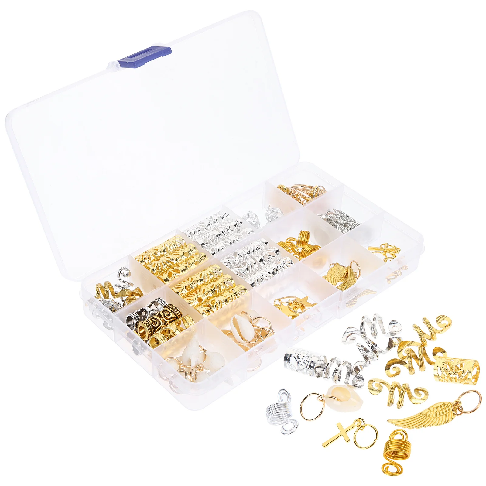 

159pcs Metal Hair Clips Rings Spiral Coils For Braids Dreadlocks Jewelry Cuffs Charms Pendants Hair Accessories Party Wedding
