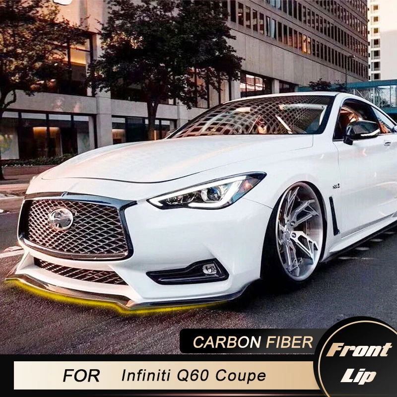 Car Front Bumper Lip Spoiler For Infiniti Q60 Coupe 2016-2021 Front Bumper Lip Chin Spoiler Splitters Apron Guard Carbon Fiber