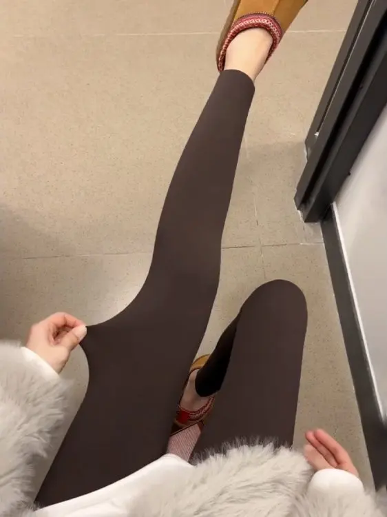 

High Waist Fce Lined arkskin Yoga Pants Women's Outerwear Slimming Tight Fit Base Layer Pants Casual Long Pants