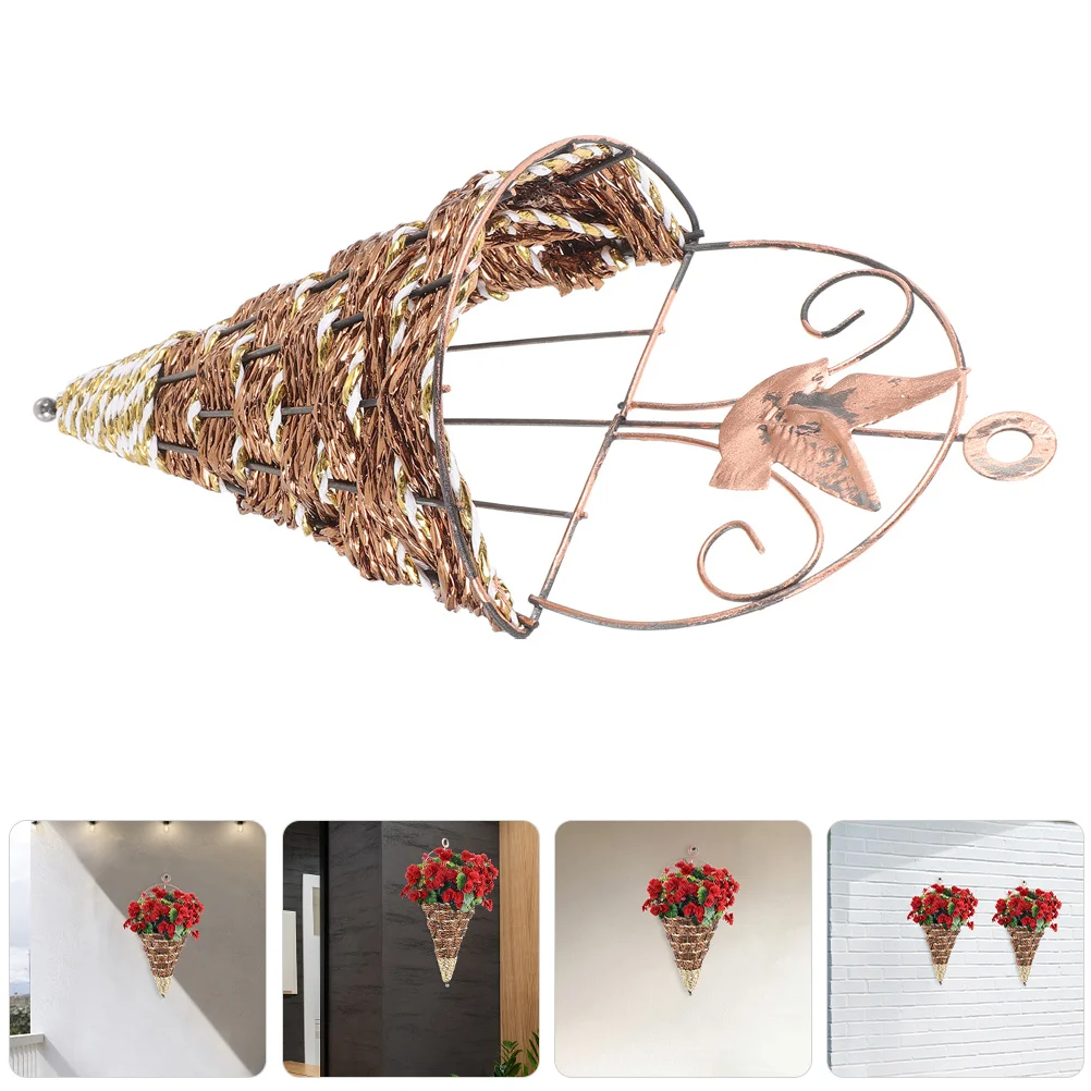 

3Pcs Hanging Wall Flower Baskets Simulated Rattan Cone Shaped Rustic Farmhouse Wicker Planters Indoor Outdoor Wall Decor
