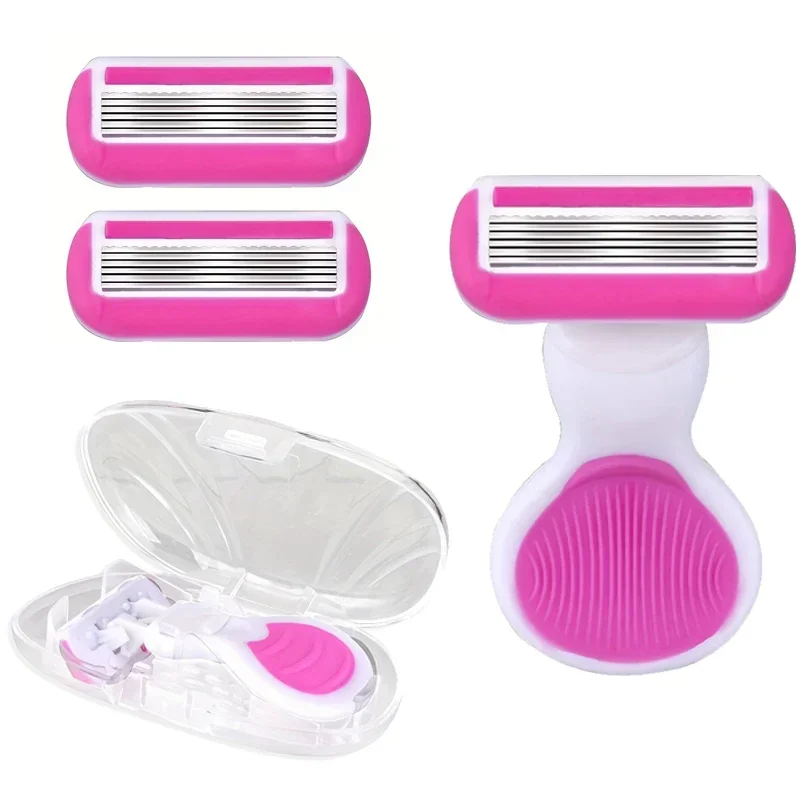 Pink 6-Layer Lady Portable Shaver Travel Set Mini Razor Hair Removal Tool Shell Soap Travel Kit