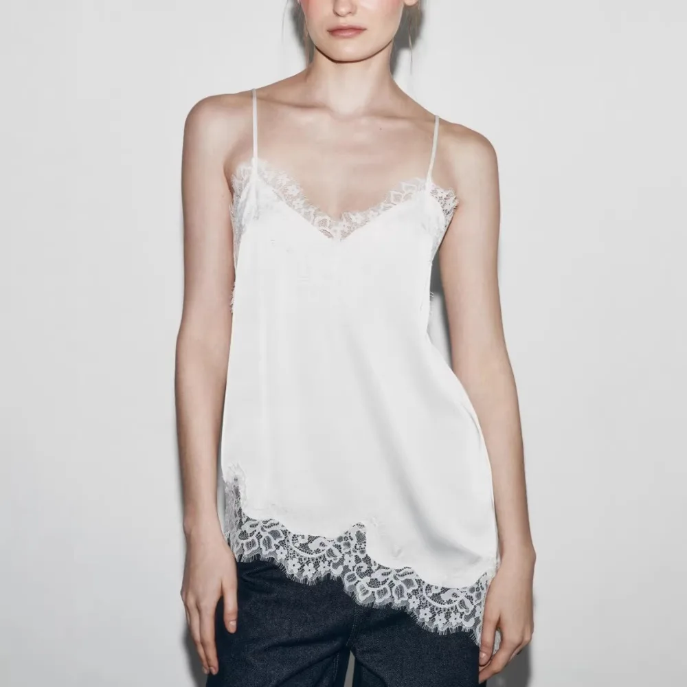 Chic Asymmetrical Lace Lace Patchwork Top Sleeveless Backless Backless Tops V Neck Sexy Lace Camisole Tops Evening Dress