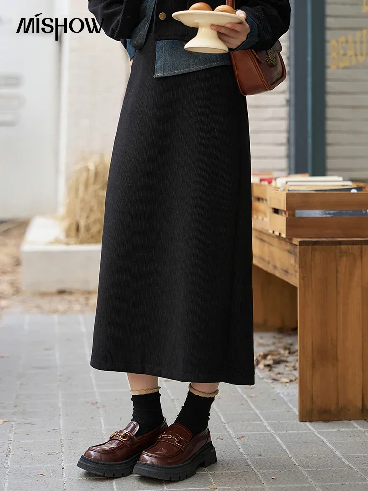 MISHOW Women\'s Vintage Denim Patchwork Two-piece Set Autumn Winter Fashion Coat A-line Skirt Separately Suit MXC52W0211